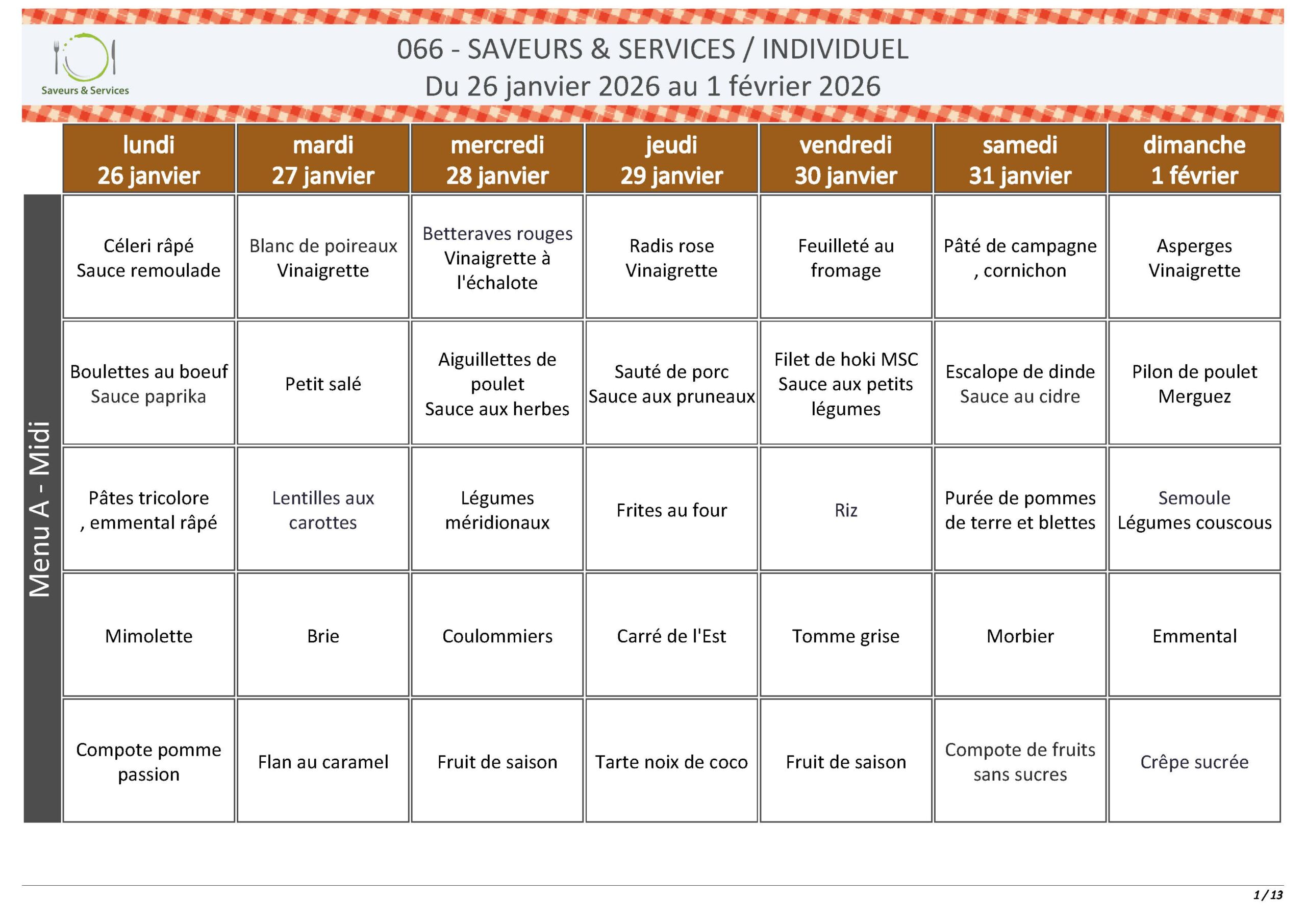 Menus du 02 février au 08 février 2026